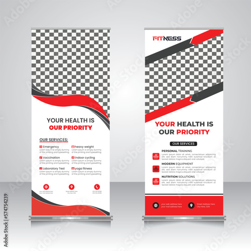 health fitness roll-up banner design, retractable banner template