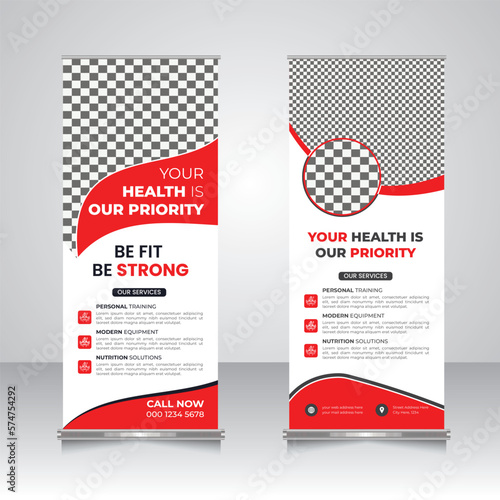 health fitness roll-up banner design, retractable banner template