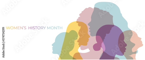 Women silhouette head isolated. Women's history month banner.	