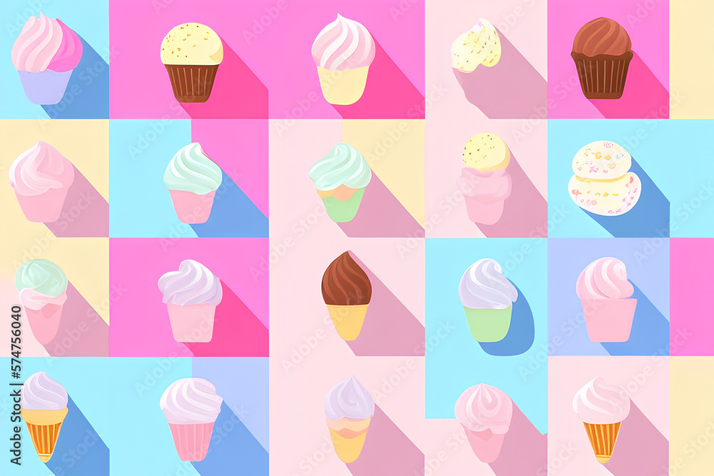 Cute Collage Collection Of Delicious Cupcakes & Ice Cream created with generative ai technology