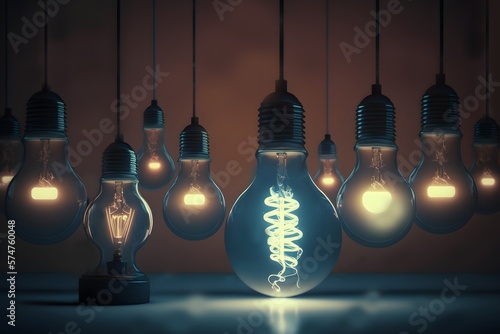 Brilliant Innovation Idea, Innovative Idea with Bulb, Creative Light Bulb of Idea, Light Bulb Moment of Idea, light bulb in the dark, generative ai