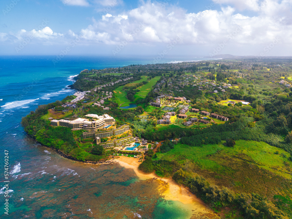 Aerial view of Princeville in Kauai Hawaii USA