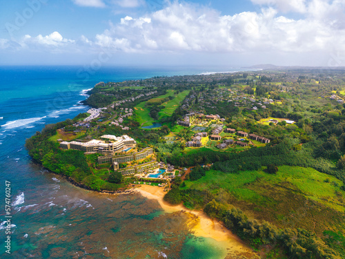 Aerial view of Princeville in Kauai Hawaii USA photo