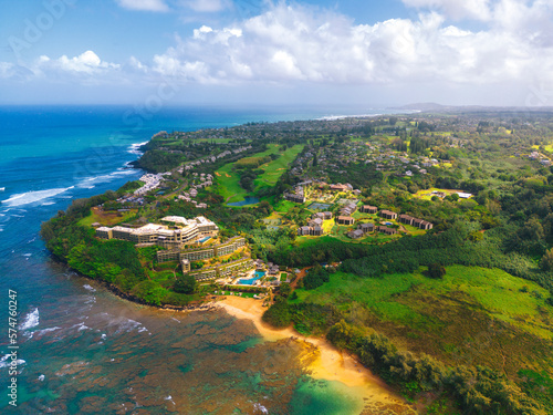 Obraz na płótnie Aerial view of Princeville in Kauai Hawaii USA w salonie