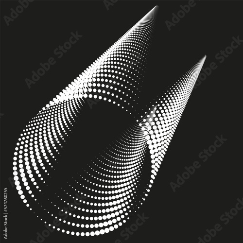 Abstract halftone cone shaped object. Vector halftone dots background for design banners, posters, business projects, pop art texture, covers. Geometric black and white texture