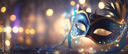 Golden Mask and confetti for celebrating Carnival.
