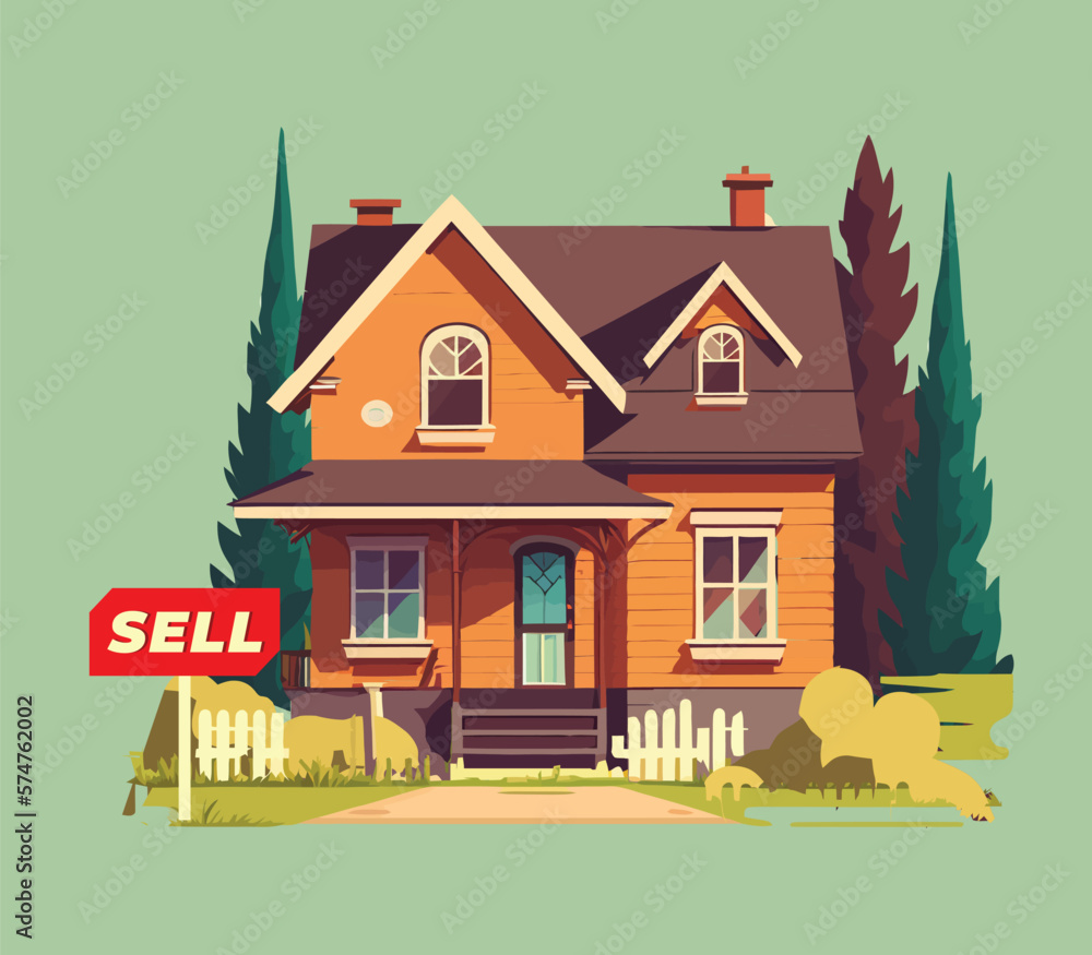 House for sell 2d flat vector illustration. For Realtor, Housing company.