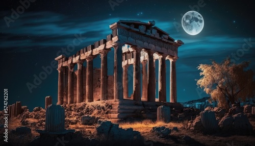The Enchanting Parthenon Temple: A Fantasy World in Athens, AI Generative