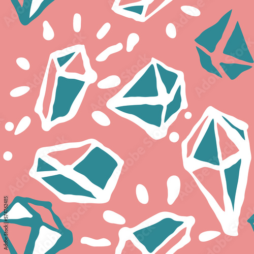 Abstract seamless pattern with gemstones decorative elements. Hand drawn background in boho style for textile print, fabric design, wallpaper and digital paper, wrapping.