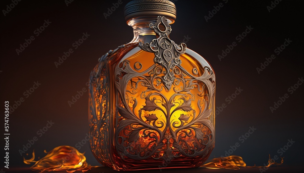 Rum Decanter with Futuristic Gold Accents Generated by AI Rum Decanter with Futuristic Gold Accents Generated by AI