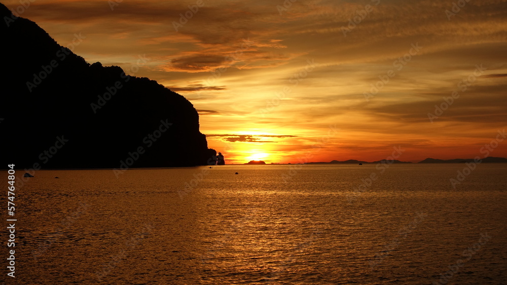 sunset, sea, water, ocean, rock