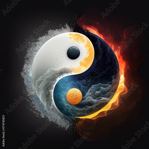 Yin-yang symbol icon filled with water and fire Generative AI