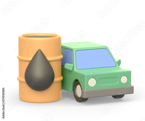 Realistic 3d icon of oil barrel and car