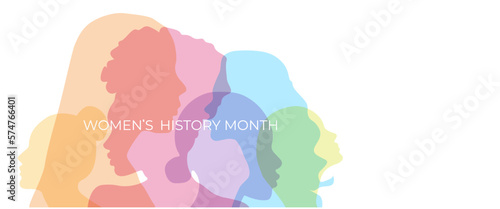 Women silhouette head isolated. Women's history month banner.