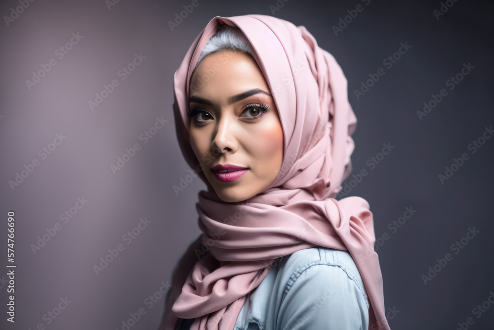 A woman in traditional Muslim clothing. Beautiful woman's head looks at the camera and wears a hijab. Strict formal attire and elegant appearance. Islamic. generative AI A woman in traditional Muslim clothing. Beautiful woman's head looks at the camera and wears a hijab. Strict formal attire and elegant appearance. Islamic. generative AI