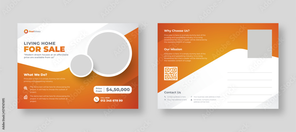 Real estate or marketing agency postcard template