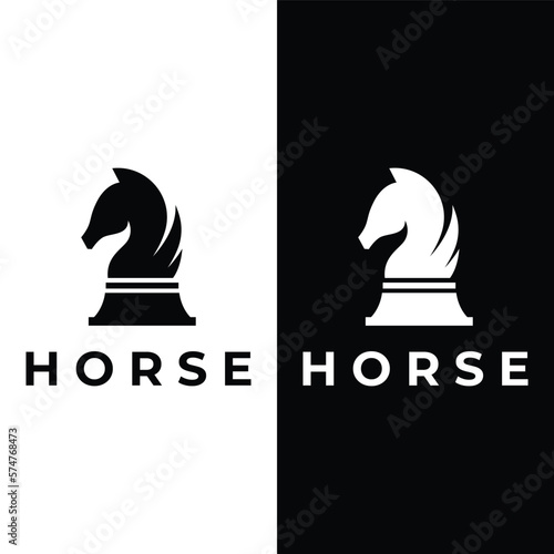 Chess strategy game Logo template with horse, king, pawn and rook. Logos for tournaments, chess teams and games.