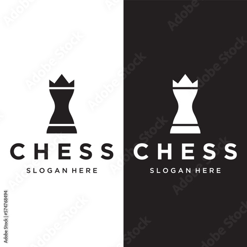 Chess strategy game Logo template with horse, king, pawn and rook. Logos for tournaments, chess teams and games.