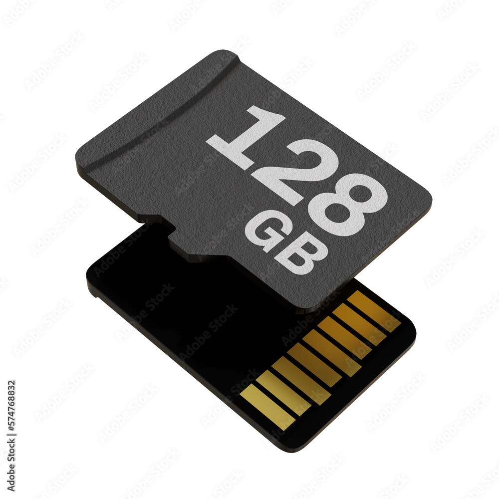 Memory card with 128 GB capacity, MicroSD flash storage disc. Png isolated on transparent background Memory card with 128 GB capacity, MicroSD flash storage disc. Png isolated on transparent background