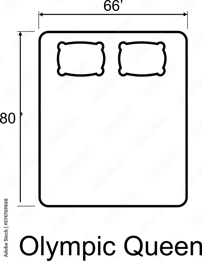 Bed Sizes Olympic Queen and Mattress Dimensions . Pictograms depict