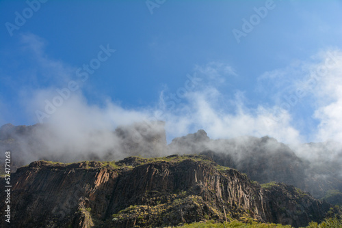 Low hanging clouds in the mountains on Tenerife in Spain