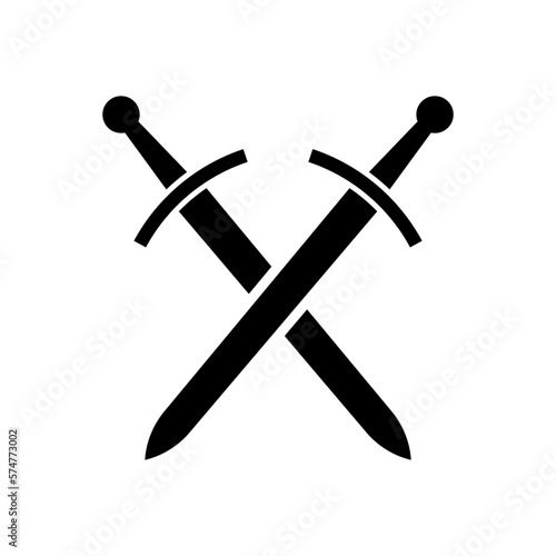 Crossed swords icon. Medieval and antique sharp weapons in heraldic military symbol of defensive vector crossing