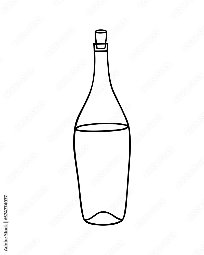 Vector illustration of wine bottle isolated on white background. Icon, emblem, simple sketch for café, bar or restaurant menu design. Wine tasting, wine card Vector illustration of wine bottle isolated on white background. Icon, emblem, simple sketch for café, bar or restaurant menu design. Wine tasting, wine card