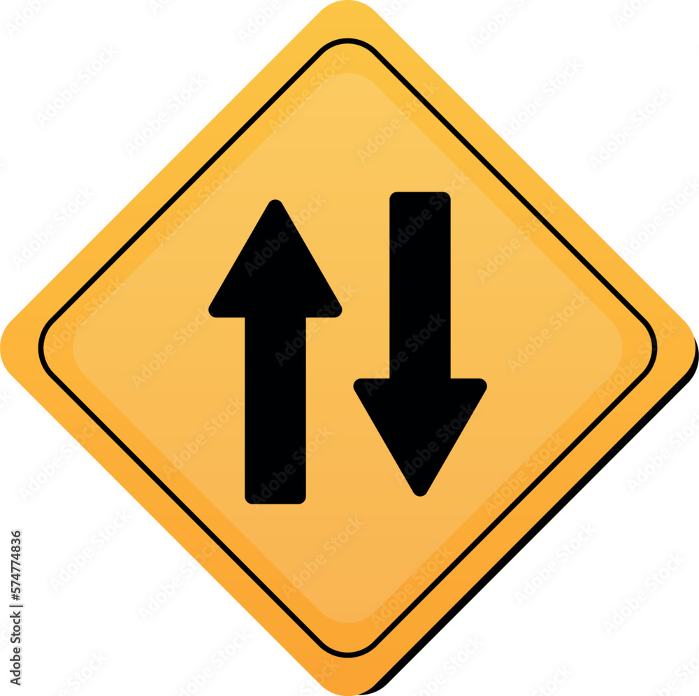 Two way traffic sign. Isolated two-way direction warning sign Two way traffic sign. Isolated two-way direction warning sign