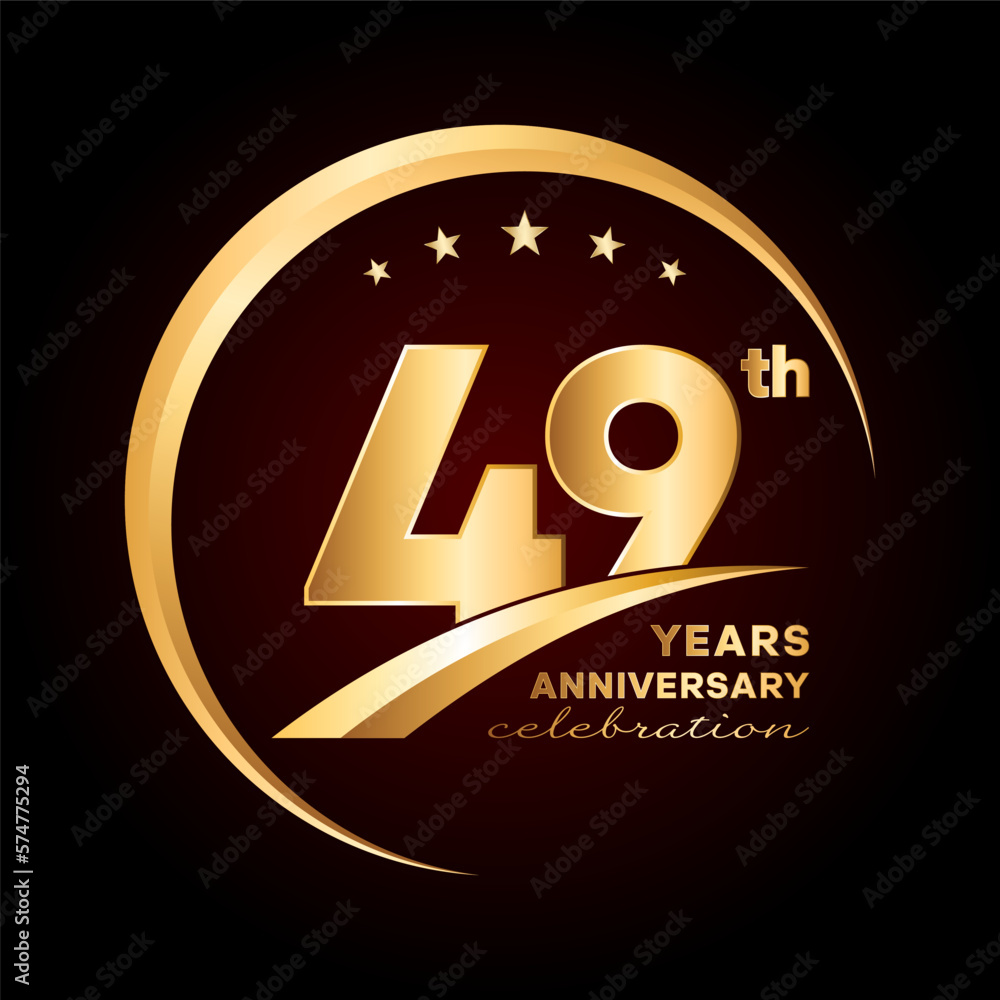 49 year anniversary celebration. Anniversary logo design with golden ring and text concept. Logo Vector Template Illustration 49 year anniversary celebration. Anniversary logo design with golden ring and text concept. Logo Vector Template Illustration