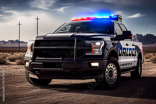 Police pick-up Truck Vehicle, Lightning electric. Police Responder OPP HSD. FBI pickup undercover police car NYPD, New York Special Transport Vehicle, Expedition SSV. Ai Generative illustration. photo