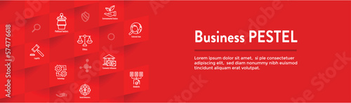 Company Analysis Using Pestel Methods Icon Set with Web Header Banner