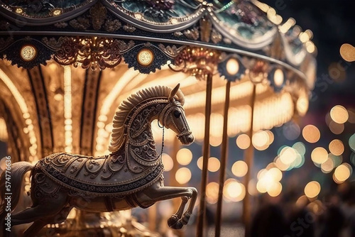 fantasy magical carousel most amazing intricate carousel in the world fairy lights tiny pixies flying in the air,generative ai.
