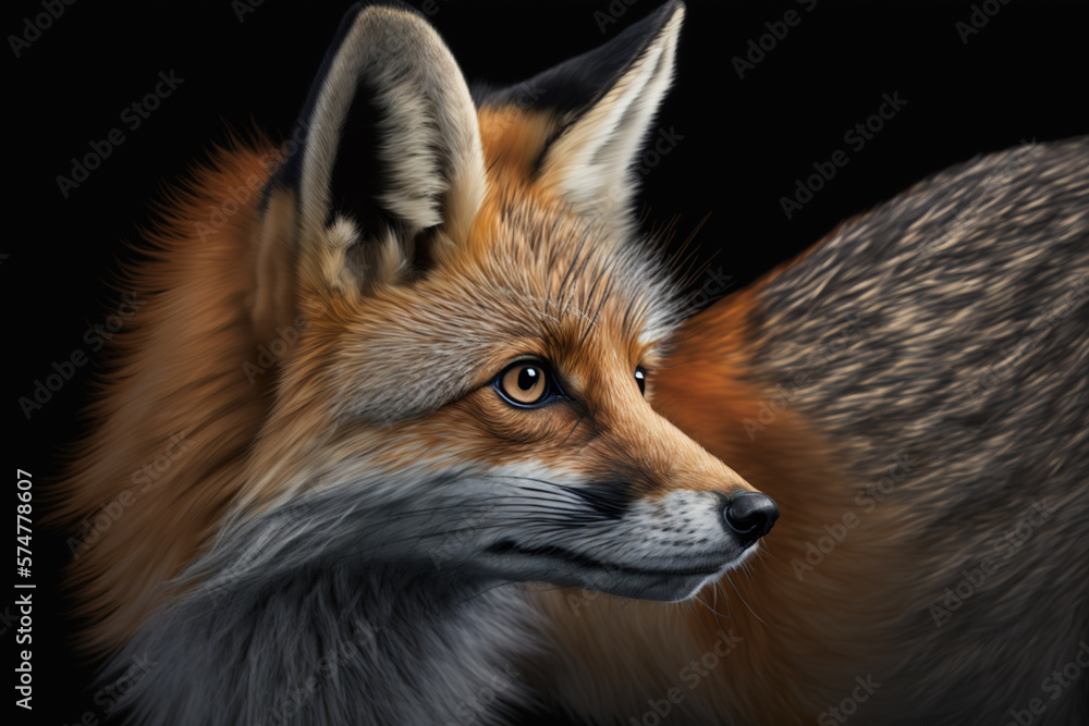 Close up portrait of a Red fox (Vulpes vulpes) . Generative AI Close up portrait of a Red fox (Vulpes vulpes) . Generative AI