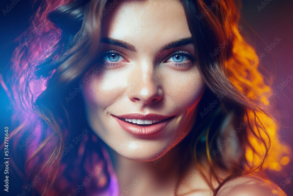 being trendy and happy or female emotions, a young woman is overjoyed and in colors, colorful happiness and joy. Generative AI