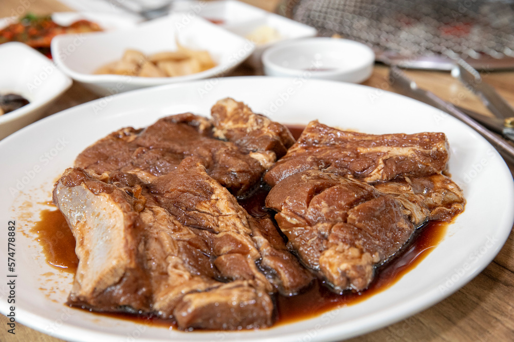 South Korea food Marinated Grilled Spareribs pork