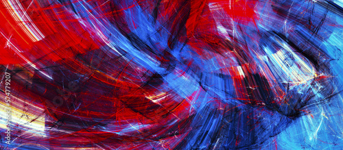 Abstract motion paint composition. Modern red and blue color dynamic background. Fractal art for creative graphic design