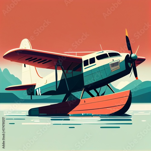 A plain and simple illustration of a seaplane generative AI