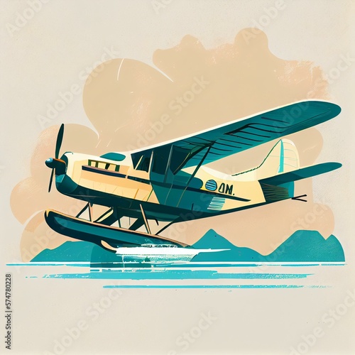 A plain and simple illustration of a seaplane generative AI photo