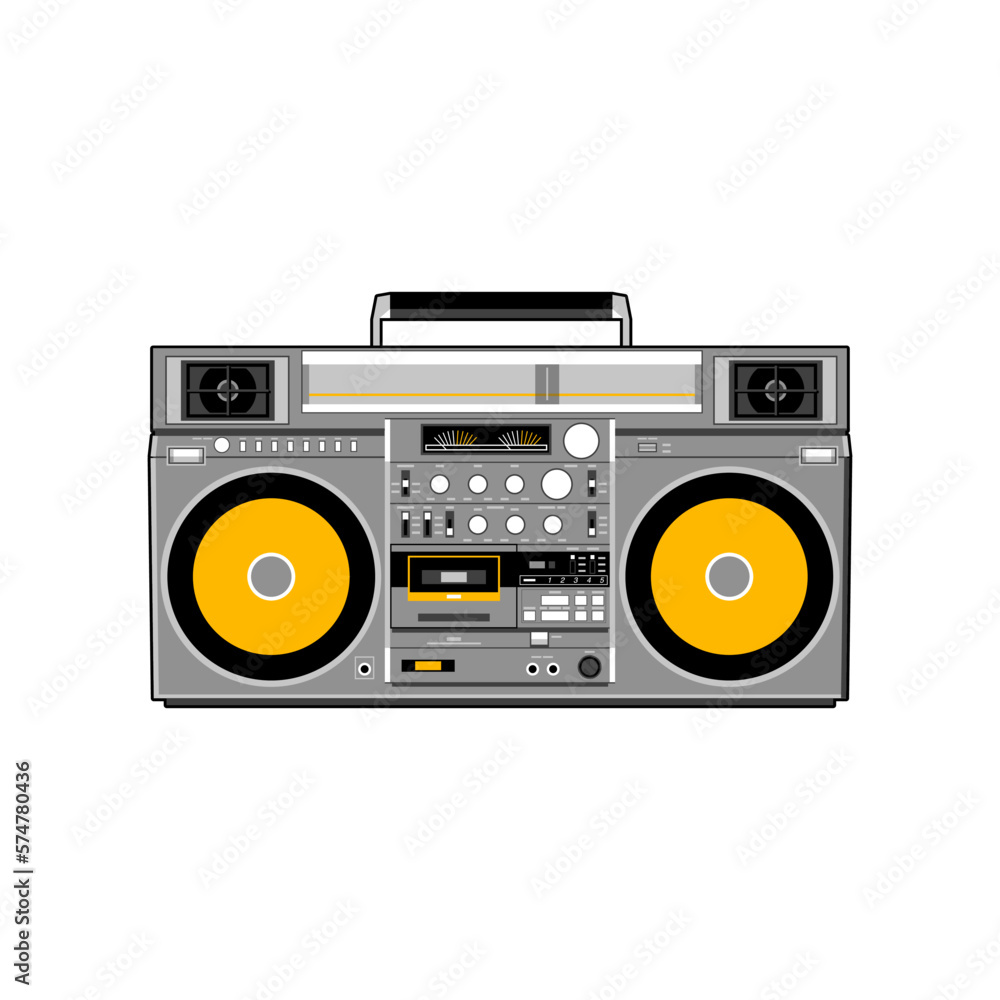 Vector image of a classic Boombox or Ghetto Blaster. Inspired by the JVC RC-M90 model in black and yellow Vector image of a classic Boombox or Ghetto Blaster. Inspired by the JVC RC-M90 model in black and yellow