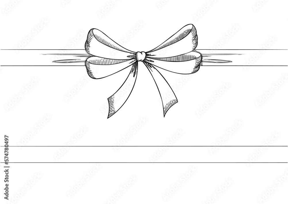 Set of long bow and ribbon. Hand drawn vintage line art. Ink sketched vector illustration. Set of long bow and ribbon. Hand drawn vintage line art. Ink sketched vector illustration.