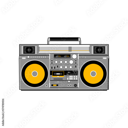 Vector image of a classic Boombox or Ghetto Blaster. Inspired by the JVC RC-M90 model in black and yellow