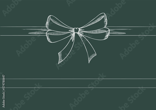 Vintage style decorated long white line bow and ribbon. Hand drawn vintage line art vector illustration.