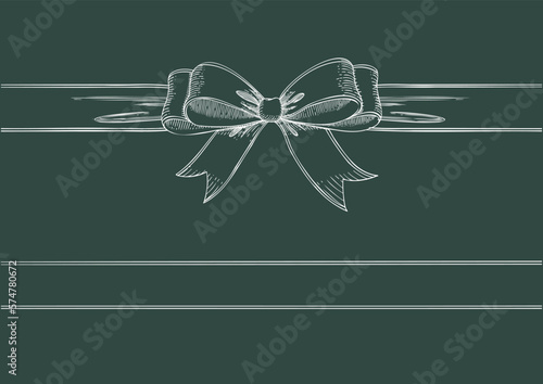 Vintage style decorated long white line bow and ribbon. Hand drawn vintage line art vector illustration.