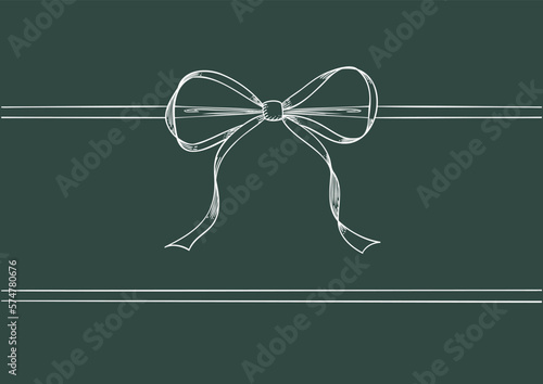 Vintage style decorated long white line bow and ribbon. Hand drawn vintage line art vector illustration.