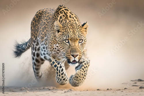 Leopard running in the desert, generative AI