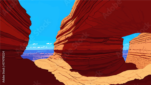 Canyon landscape background. Panoramic landscape with desert mountains on transparent background. Vector illustration in flat cartoon style.