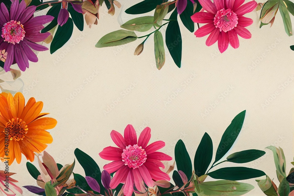Spring floral banner, border, backdrop, frame decorated with gorgeous ...
