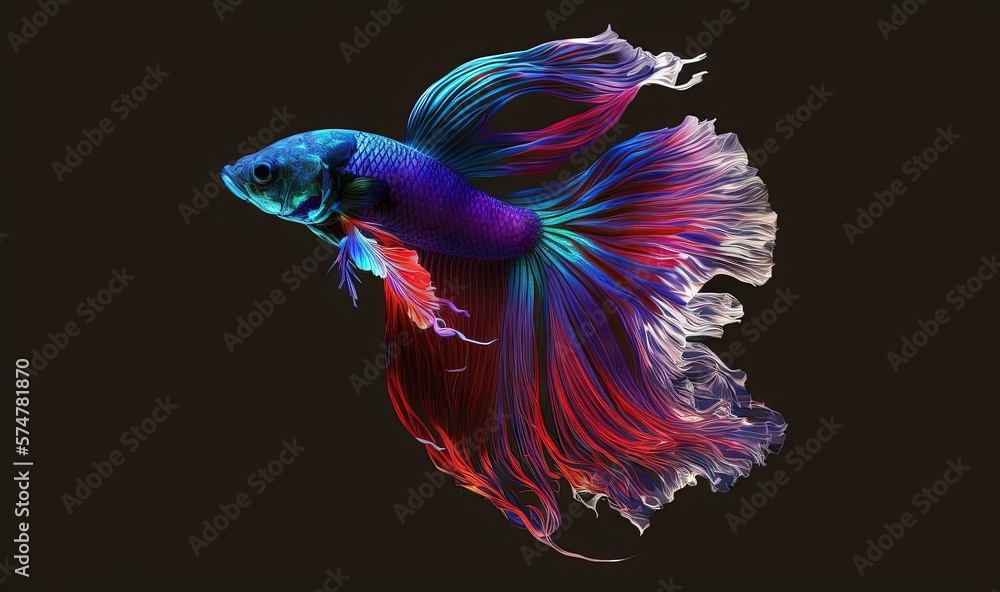  a colorful fish with a black background and a black background with a red and blue fish in the middle of the image is a half.  generative ai - obrazy, fototapety, plakaty 