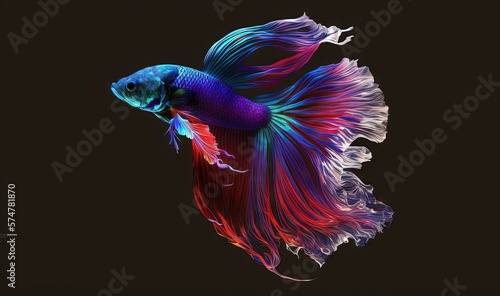  a colorful fish with a black background and a black background with a red and blue fish in the middle of the image is a half.  generative ai