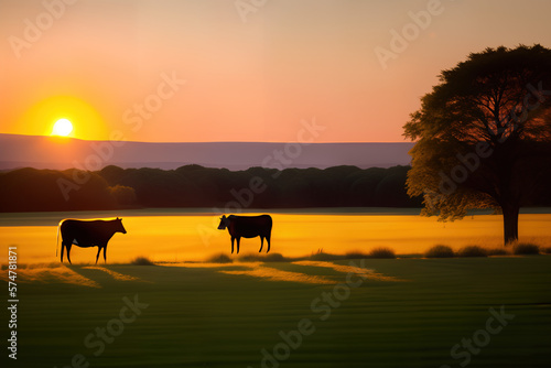 Silhouette of a Cow at Sunset  created by AI